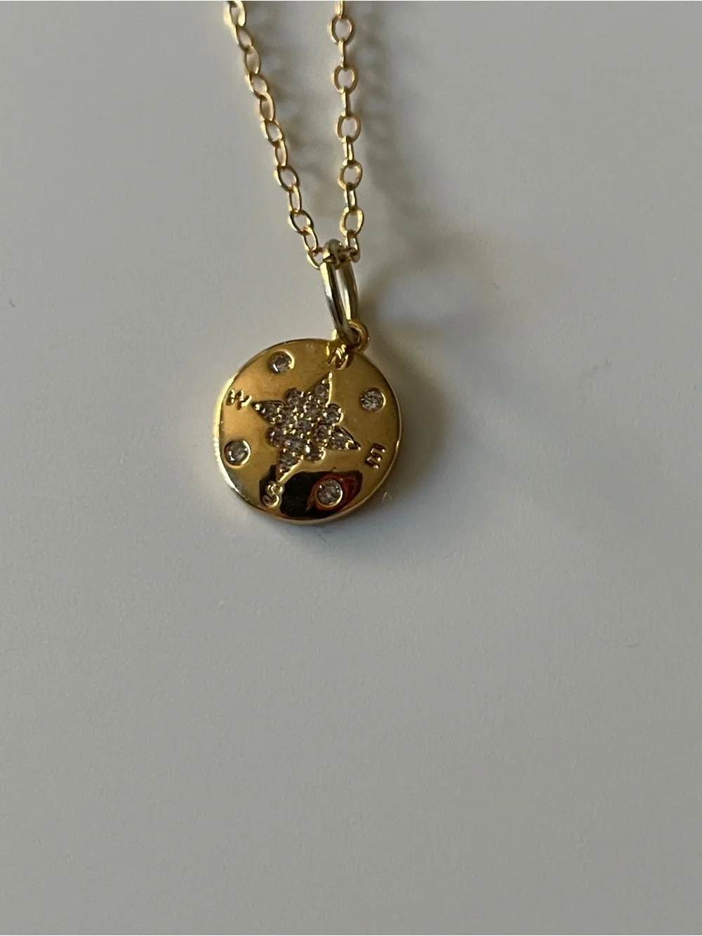 Gold Filled Compass Pendant Necklace Sparkle Gold Chain Crystal Accents NEW